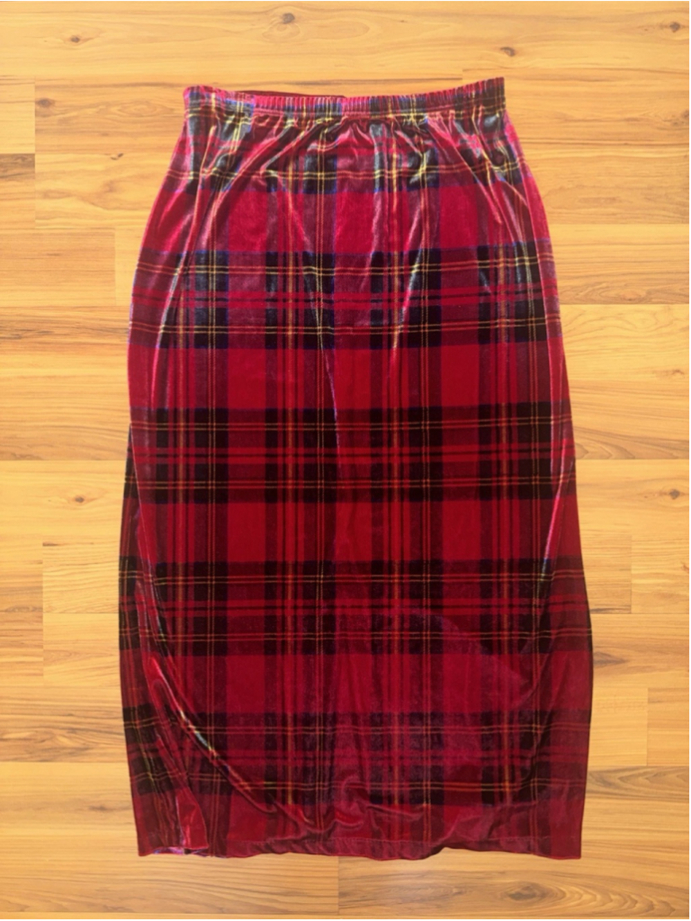 Coldwater Creek Red Tartan Plaid Velvet Maxi Skirt Holiday Cottagecore Large
